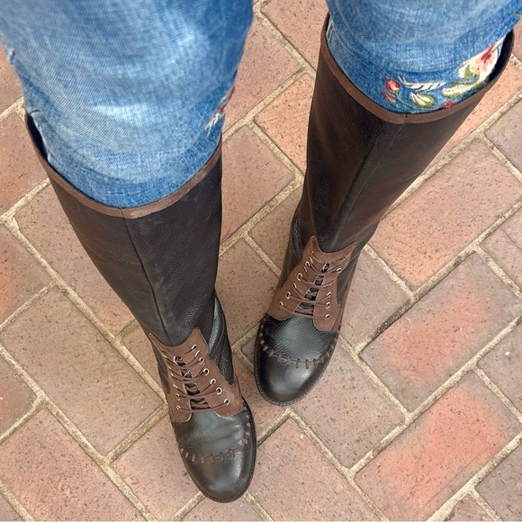 Anthropologie Schuler & Sons Whipstitched Knee High Riding Boots Black Leather 9 - Picture 9 of 15